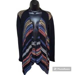 Elan Women's 100% Cotton Colorful Striped Flowy Knit Sweater Cardigan Size S